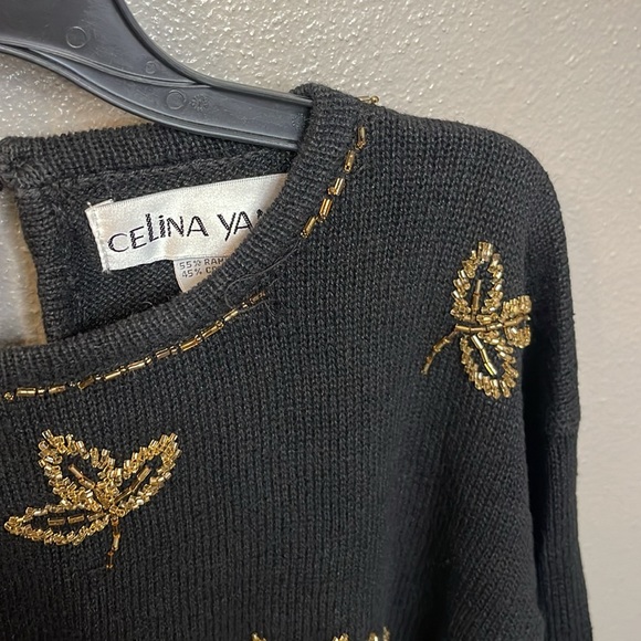 Vintage Celina Yang Knit Gold Beaded Sweater - Picture 5 of 6